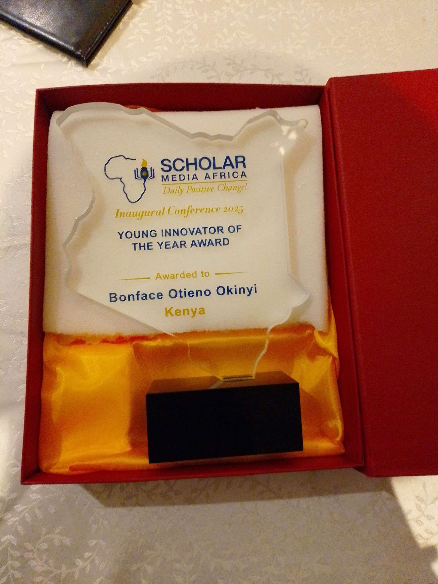 Bleeding Ink Scribes Publishers Limited Founder, Director And CEO Bonface Nyamweya winner of young Kenya Africa innovator of the year award 2025 by scholar media africa inaugural conference