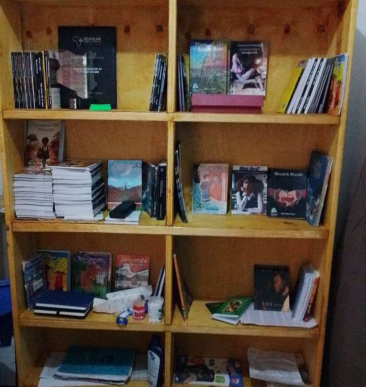 pulished african authored books displayed on a shelf at bleeding ink scribes publishers limited africa kenya